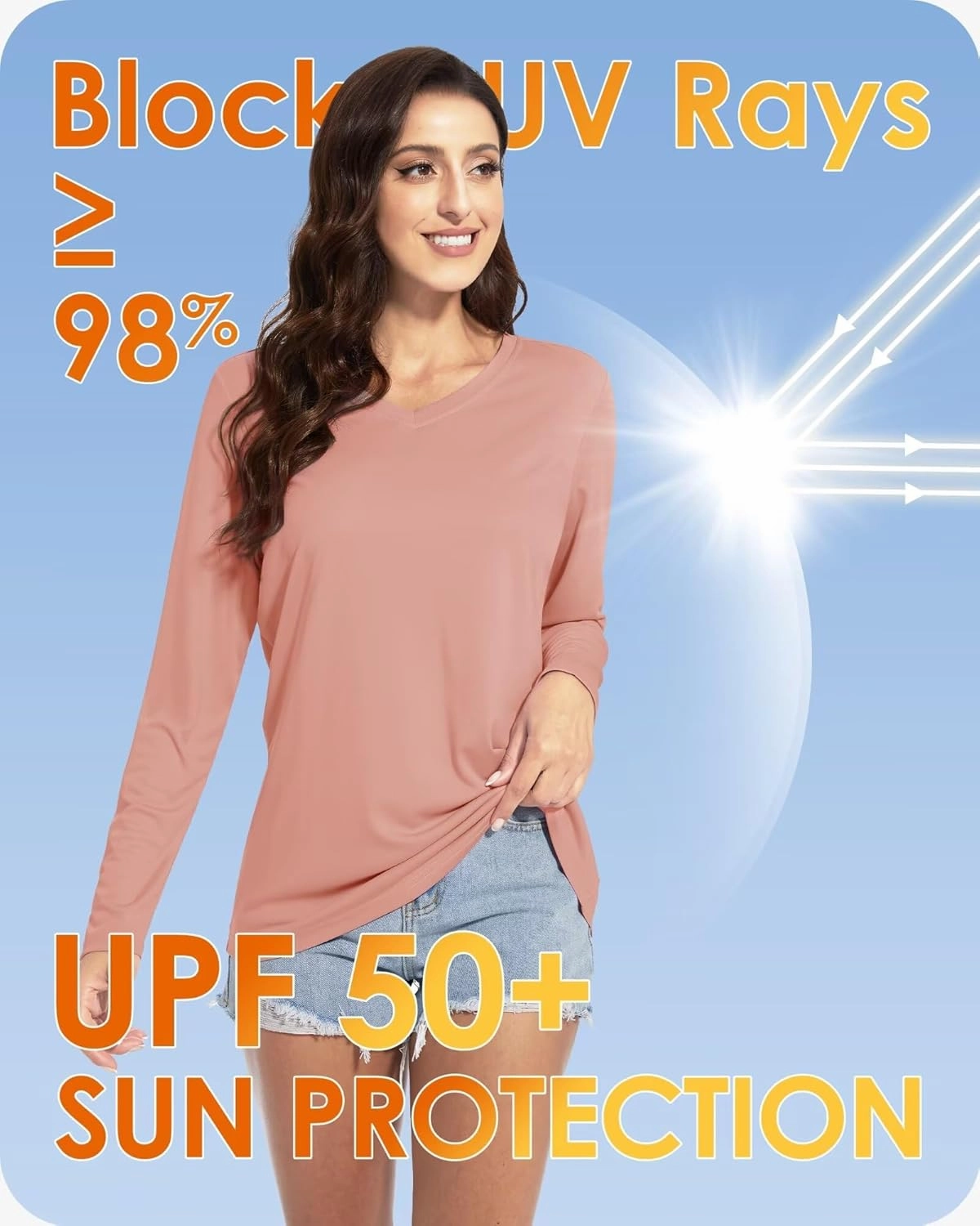 Boladeci Women's UPF 50  Sun Shirts V Neck Long Sleeve Summer Tops Quick Dry UV Protection Rash Guard Swim T-Shirts