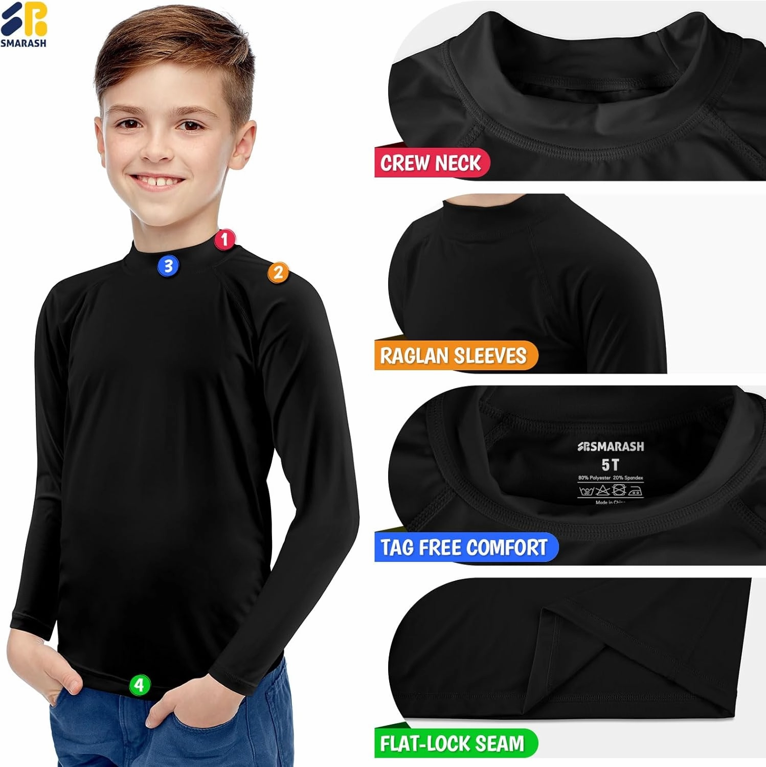 Boys Rash Guard Swim Shirts Long Sleeve UPF 50  Swimwear Youth Kids Sun Protection SPF Water Surfing Shirts Quick Dry