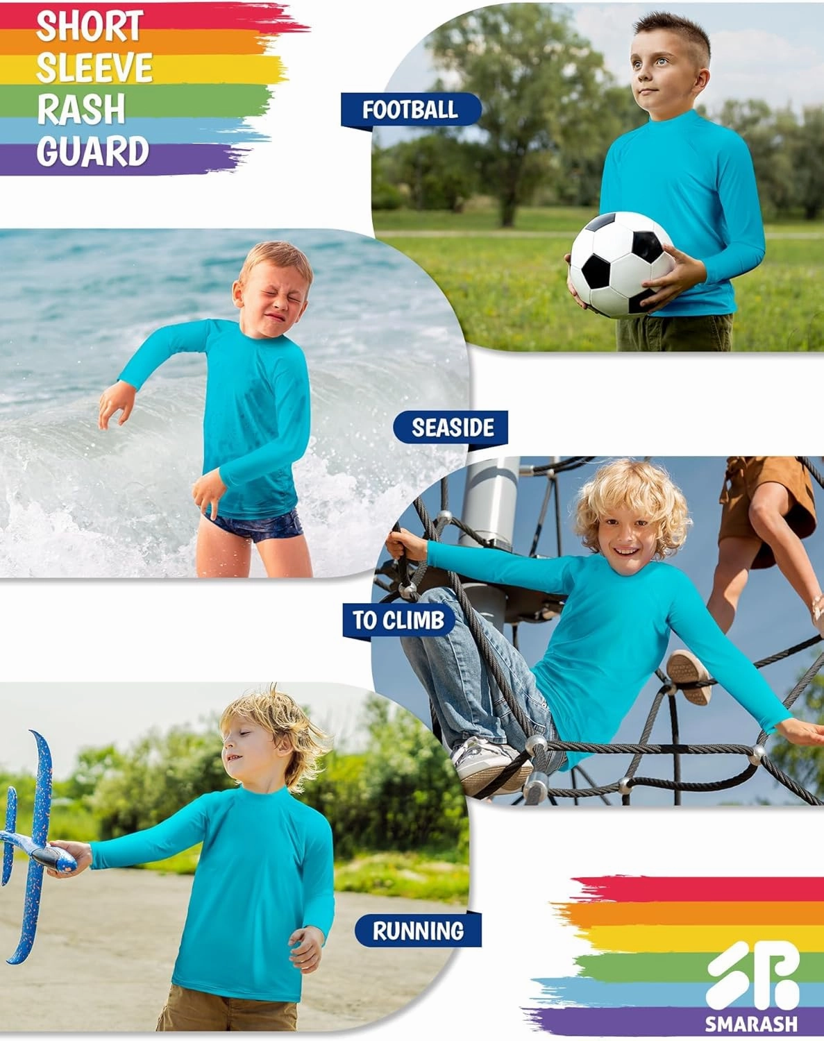 Boys Rash Guard Swim Shirts Long Sleeve UPF 50  Swimwear Youth Kids Sun Protection SPF Water Surfing Shirts Quick Dry