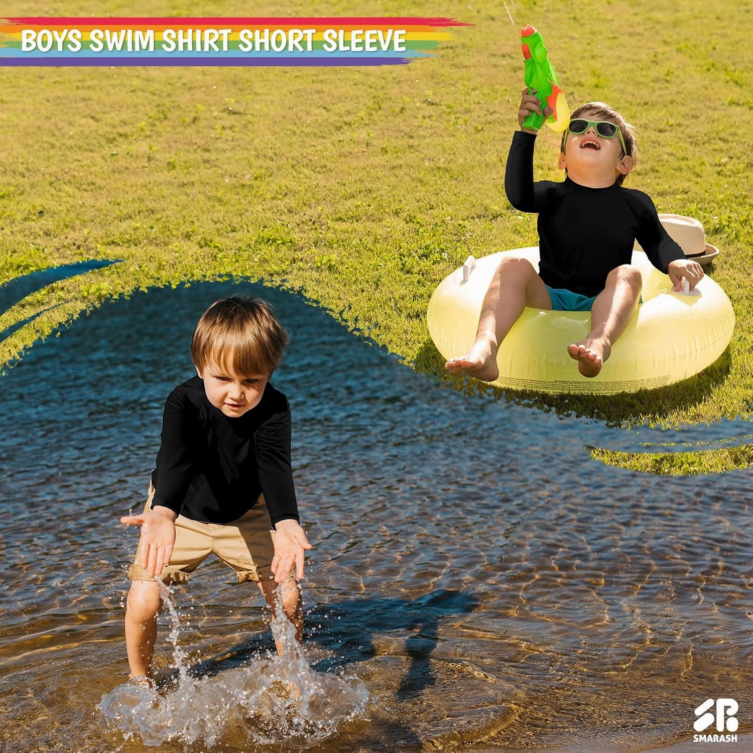 Boys Rash Guard Swim Shirts Long Sleeve UPF 50  Swimwear Youth Kids Sun Protection SPF Water Surfing Shirts Quick Dry