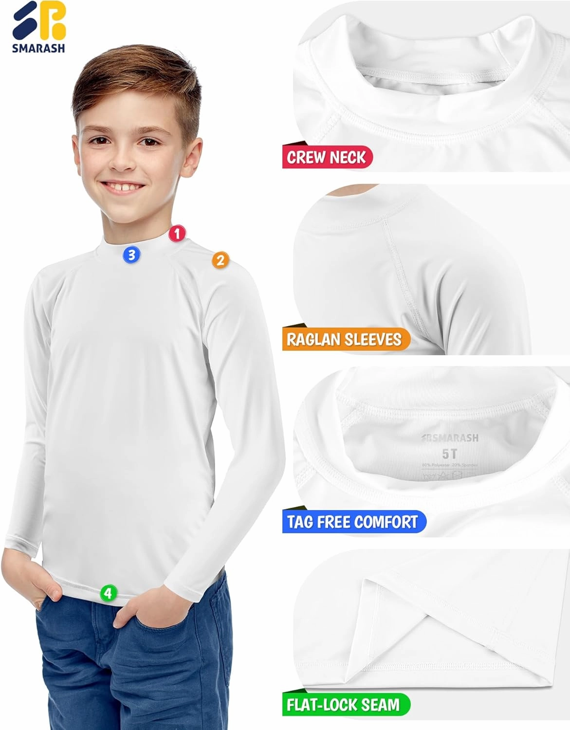 Boys Rash Guard Swim Shirts Long Sleeve UPF 50  Swimwear Youth Kids Sun Protection SPF Water Surfing Shirts Quick Dry