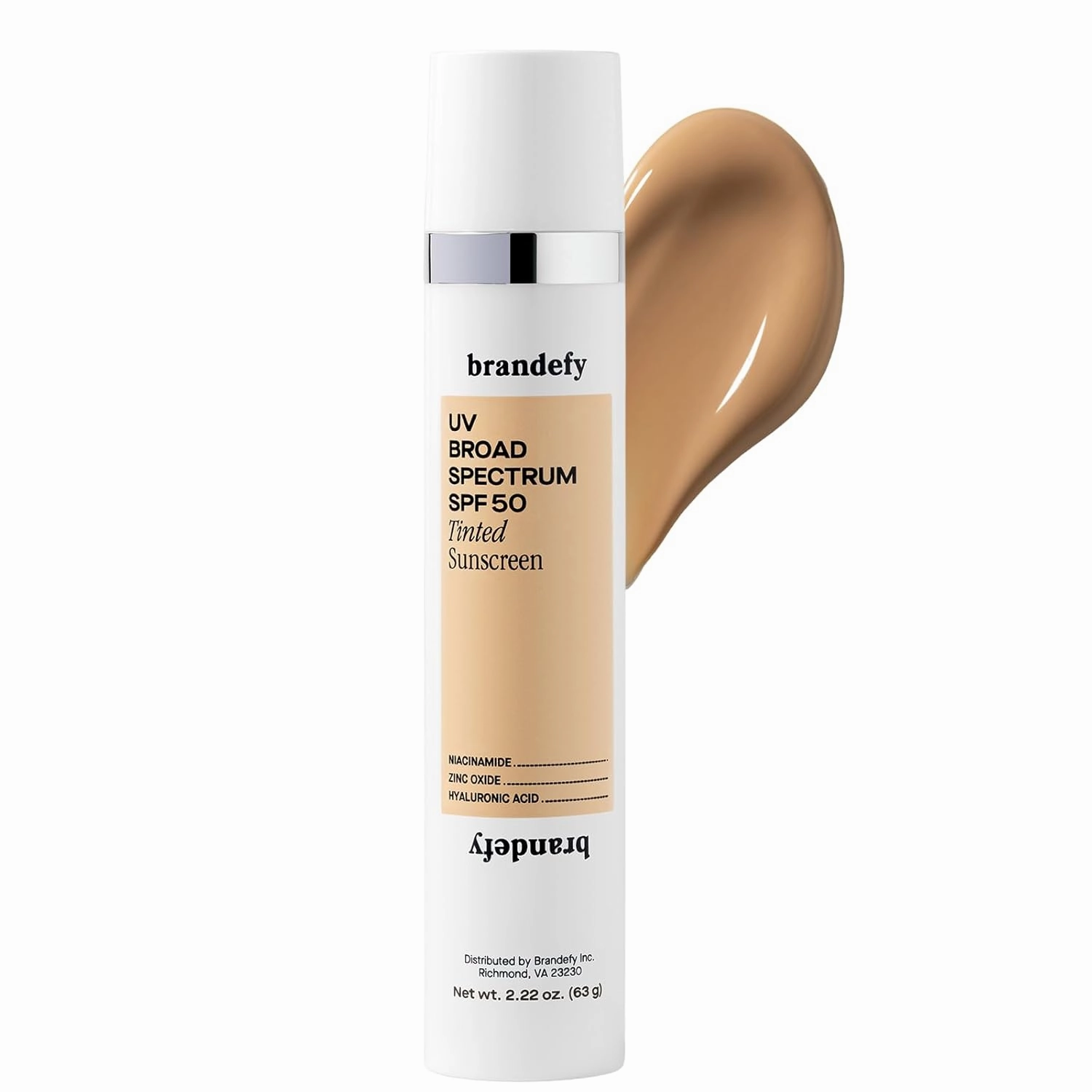Brandefy UV Tinted SPF 50 Face Sunscreen - Hydrating Sheer-Tinted Face Moisturizer, Broad Spectrum with Clear Zinc Oxide, Niacinamide & Hyaluronic acid, Made in The USA (2.22 Oz)