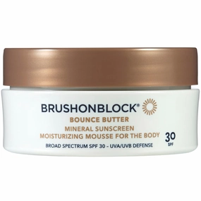 Brush On Block Bounce Butter SPF 30 Mineral Sunscreen Moisturizing Body Mousse, UVA/UVB Protection, Fragrance-Free, Blurs Imperfections