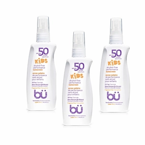 BU SPF 50 Fragrance Free Kids Sunscreen Spray for Face and Body, TSA Travel Size Sunscreen, Clear Non Aeorsol Spray, Non Greasy, Water Resistant and Oil Free, 3.3 oz (3-pack)