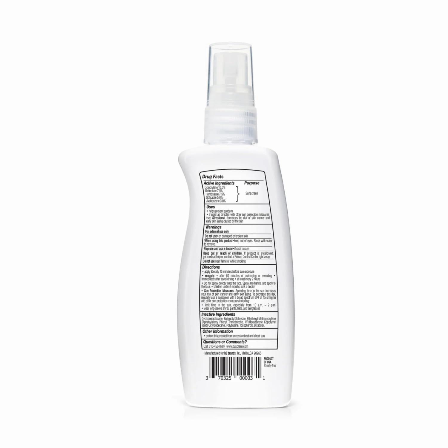 BU SPF 50 Fragrance Free Kids Sunscreen Spray for Face and Body, TSA Travel Size Sunscreen, Clear Non Aeorsol Spray, Non Greasy, Water Resistant and Oil Free, 3.3 oz and 1 oz (2-Piece Bundle)