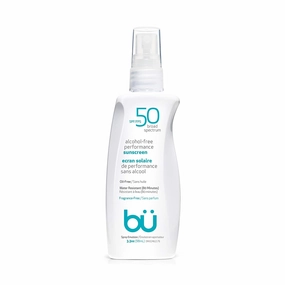 BU SPF 50 Sunscreen Spray for Face and Body, Non Aerosol Spray, Fragrance Free, Clear, Non Greasy, Water Resistant, Fragrance Free 3.3 oz