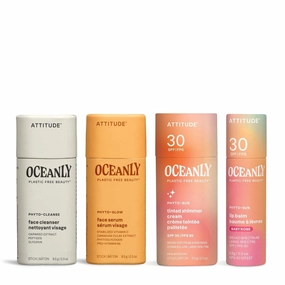Bundle of ATTITUDE Oceanly Face Cleanser, PHYTO CLEANSE, 0.3 Oz   Face Serum, PHYTO GLOW, 0.3 Oz   Tinted Shimmer Face Cream SPF 30,Universal Tint, 0.3 Oz   Tinted Lip Balm SPF 30, Baby Rose, 0.3 Oz