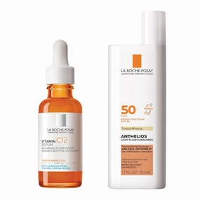 Bundle of La Roche-Posay Pure Vitamin C Serum For Face, Boost Radiance & Reduce Wrinkles,   La Roche-Posay Anthelios Tinted Sunscreen SPF 40 , Broad Spectrum SPF, Zinc Oxide Sunscreen