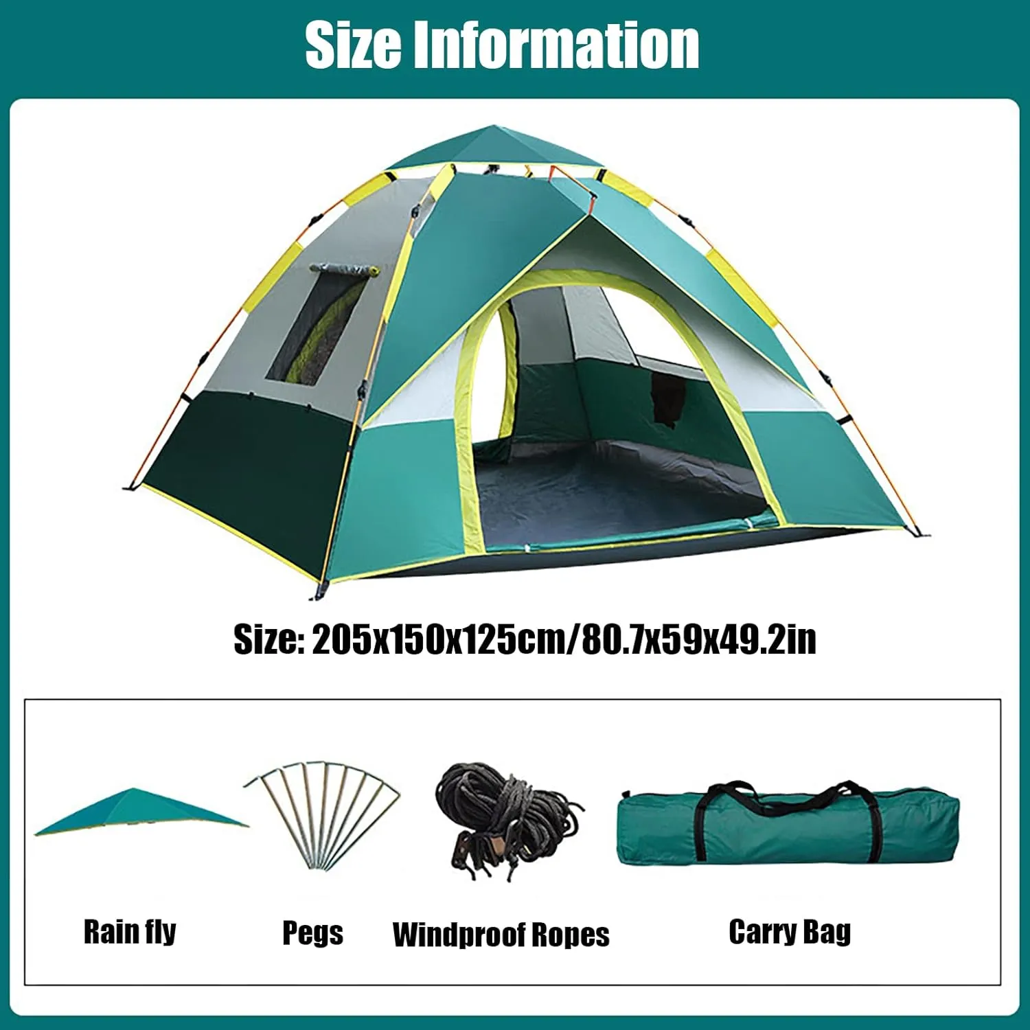Camp Tents Weatherproof Ventilated, Portable Cabin Tent with Carry Bag Waterproof, Family Tent, Backpacking Tents Lightweight, for 2/3/4 People Hiking, Traveling