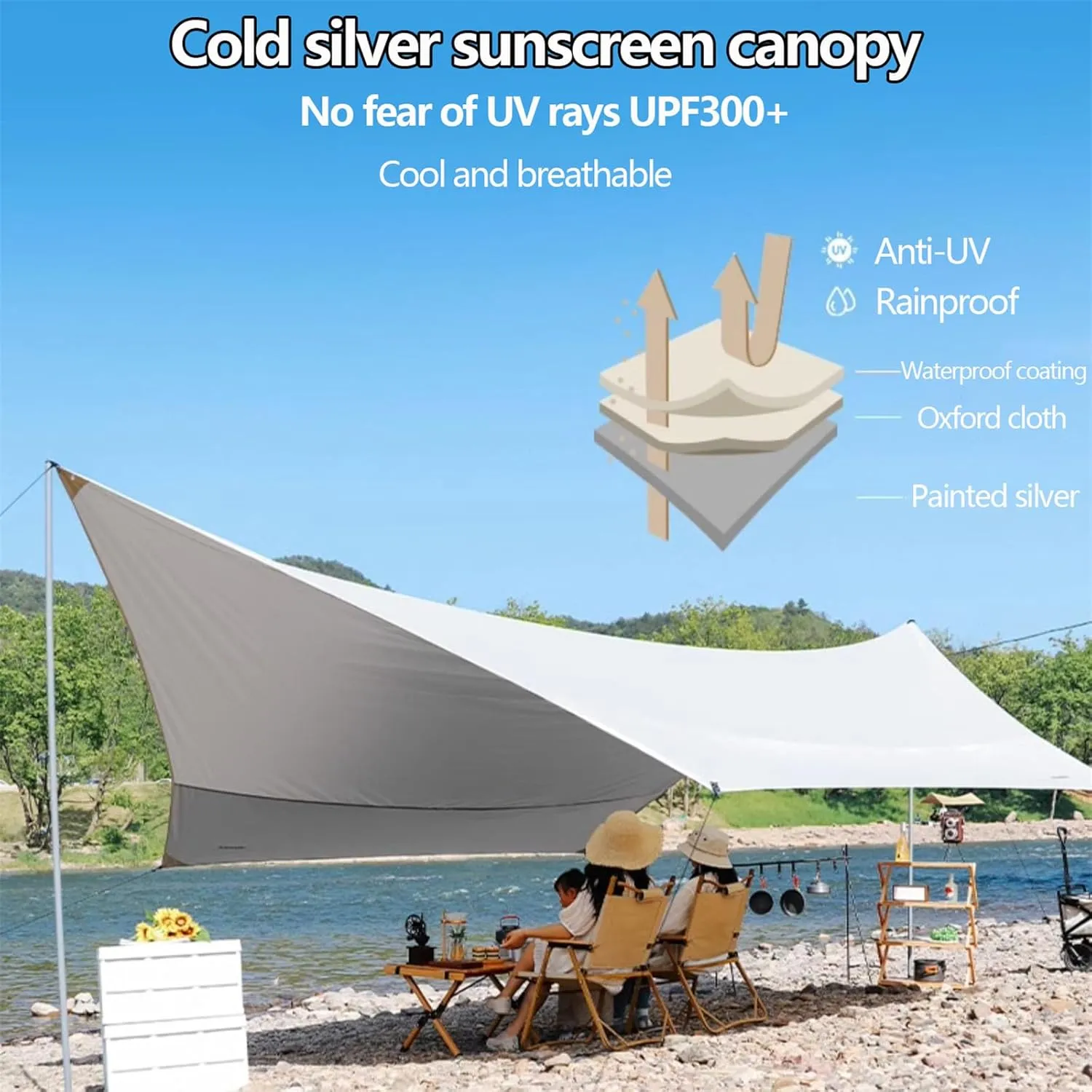 Camping Canopy,Waterproof Tent Tarp, UV Protection and PU 3000mm Waterproof, Lightweight for Camping, Backpacking and Outdoor Adventure Khaki
