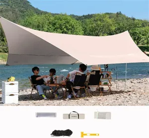 Camping Canopy,Waterproof Tent Tarp, UV Protection and PU 3000mm Waterproof, Lightweight for Camping, Backpacking and Outdoor Adventure Khaki