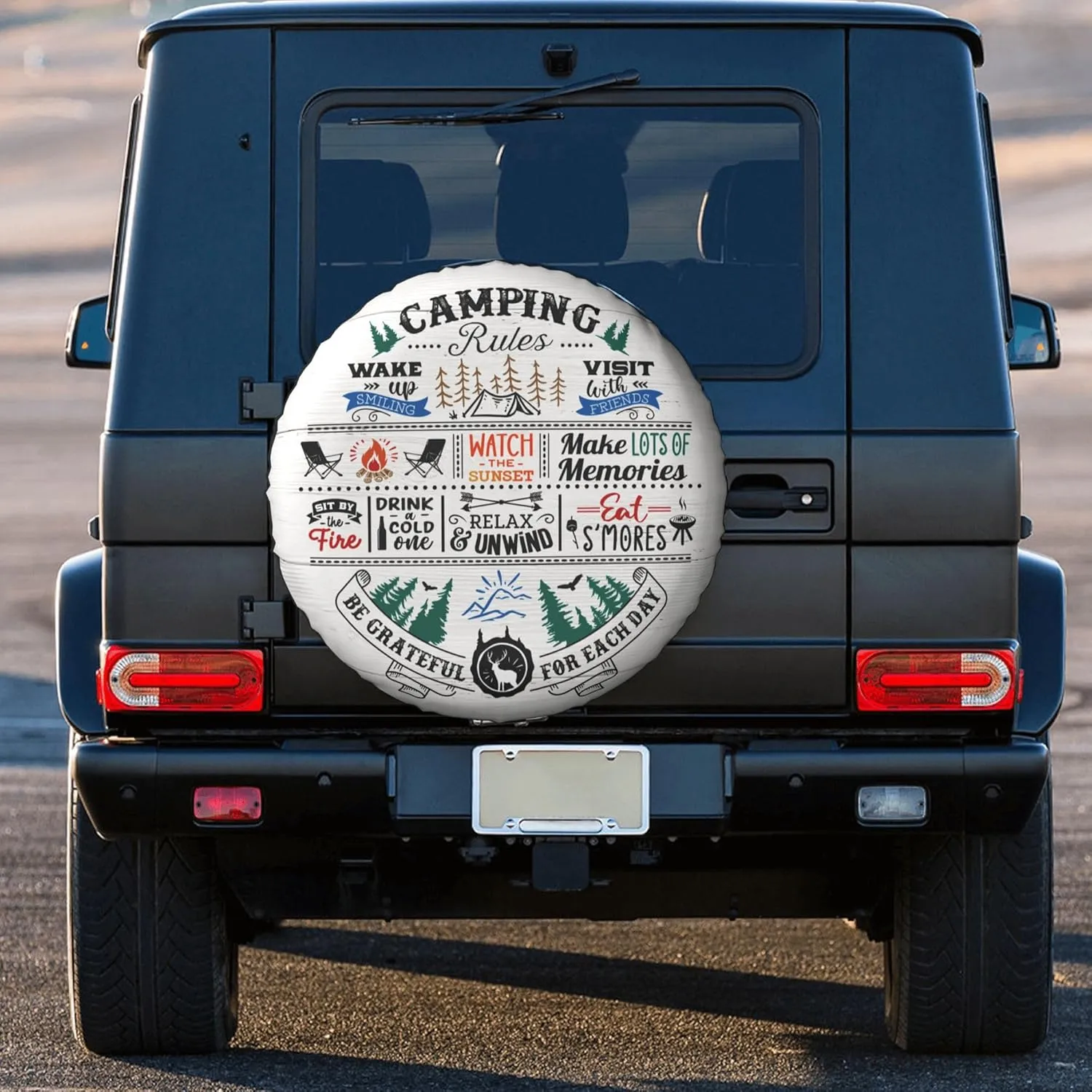 Camping Rules Rv Spare Tire Cover, Camper Spare Tire Cover for RV Trailer, Camper Wheel Protectors Weatherproof Universal for Trailer Rv SUV Truck Travel Trailers 15 inch