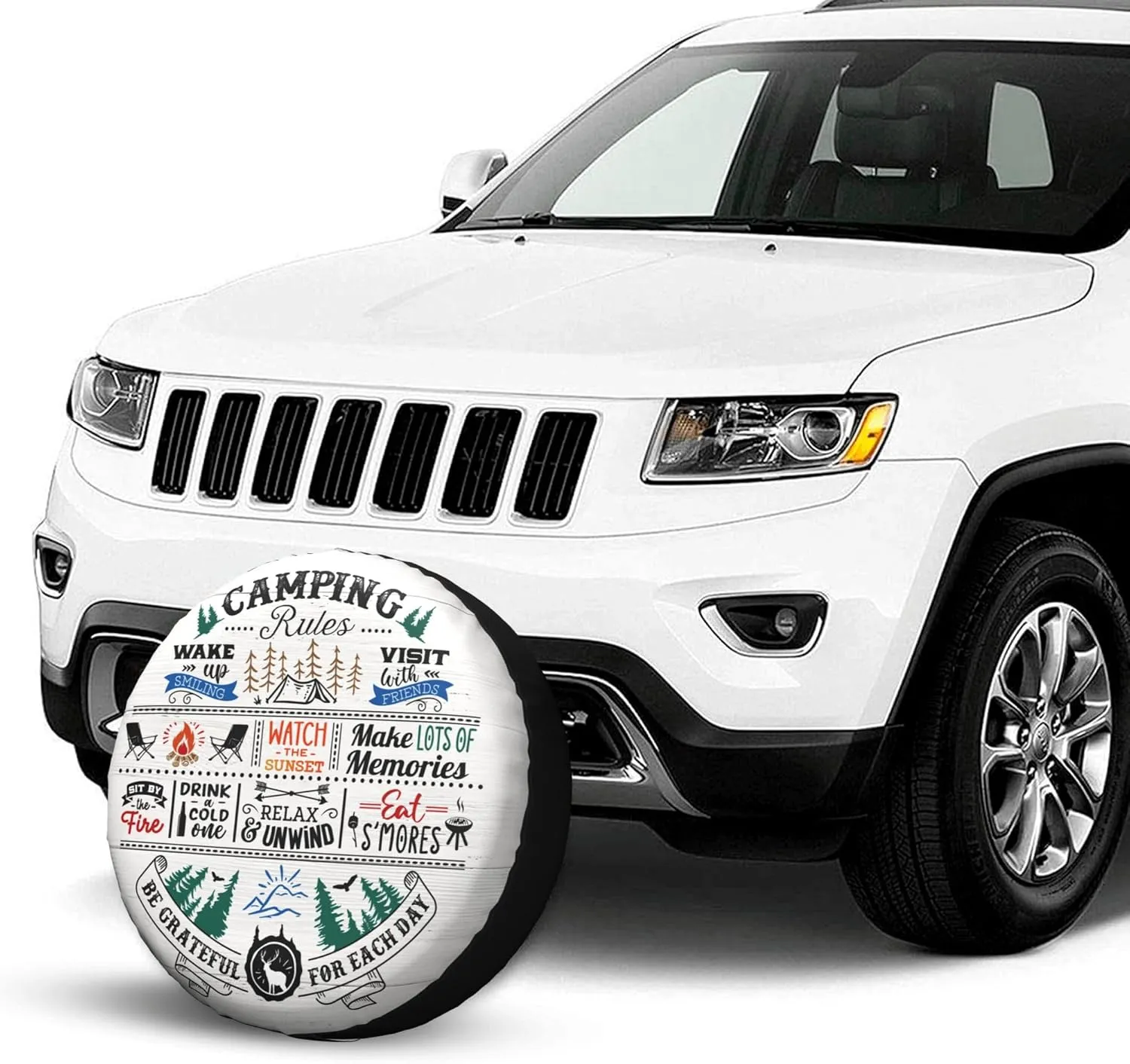 Camping Rules Rv Spare Tire Cover, Camper Spare Tire Cover for RV Trailer, Camper Wheel Protectors Weatherproof Universal for Trailer Rv SUV Truck Travel Trailers 15 inch
