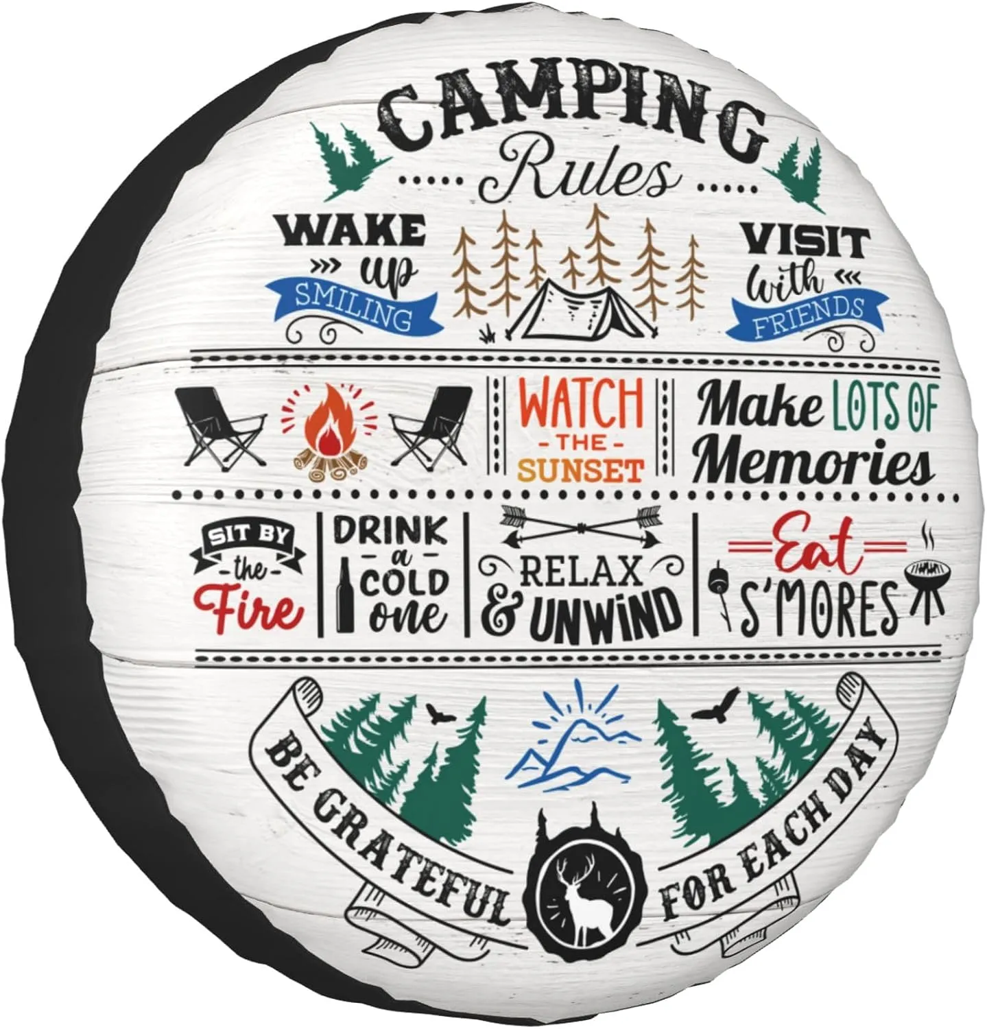 Camping Rules Rv Spare Tire Cover, Camper Spare Tire Cover for RV Trailer, Camper Wheel Protectors Weatherproof Universal for Trailer Rv SUV Truck Travel Trailers 15 inch