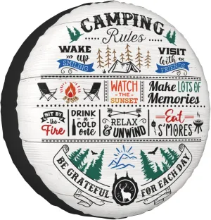 Camping Rules Rv Spare Tire Cover, Camper Spare Tire Cover for RV Trailer, Camper Wheel Protectors Weatherproof Universal for Trailer Rv SUV Truck Travel Trailers 15 inch
