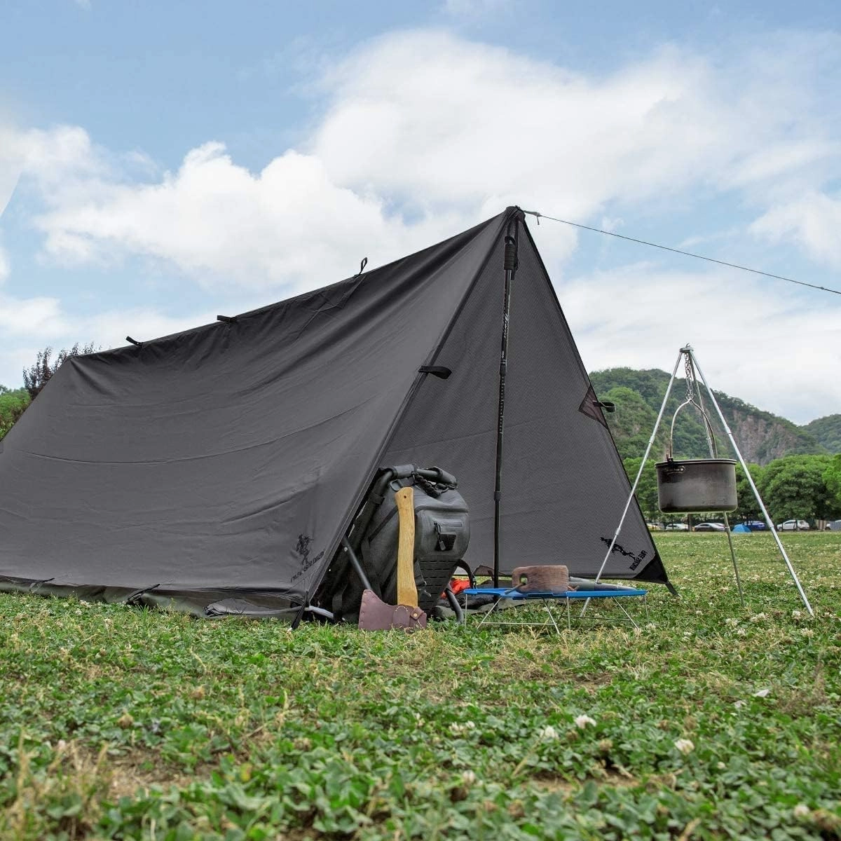 Camping Rain Fly, Lightweight Sunscreen Awning Canopy with Silver Coating, Portable Large Black Waterproof Camping tarp for Hammock, Backpacking Hiking, Survival Gear and Outdoor Adventure