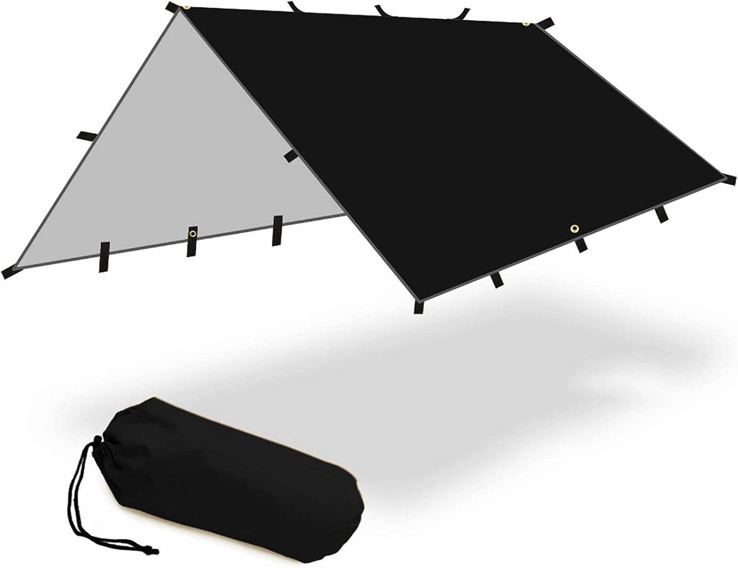 Camping Rain Fly, Lightweight Sunscreen Awning Canopy with Silver Coating, Portable Large Black Waterproof Camping tarp for Hammock, Backpacking Hiking, Survival Gear and Outdoor Adventure