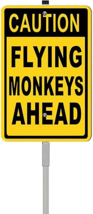 Caution Flying Monkeys Ahead Yard Signs with Stake, Sturdy Aluminum Caution Lawn Sign, Statement Plaque Sign Decoration for Yard Garden Lawn Outdoor,Laminated Rustproof, 8x12 inch