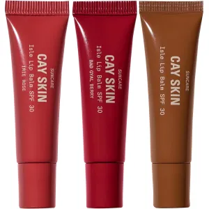 Cay Skin Isle Lip Balm SPF 30 – High Shine, Hydrating, Non-Sticky Lip Gloss in Vanilla Brown Sugar Flavor – Formulated with Natural Ingredients for All Skin Tones – 3-Pack, Rose, Berry, Clear