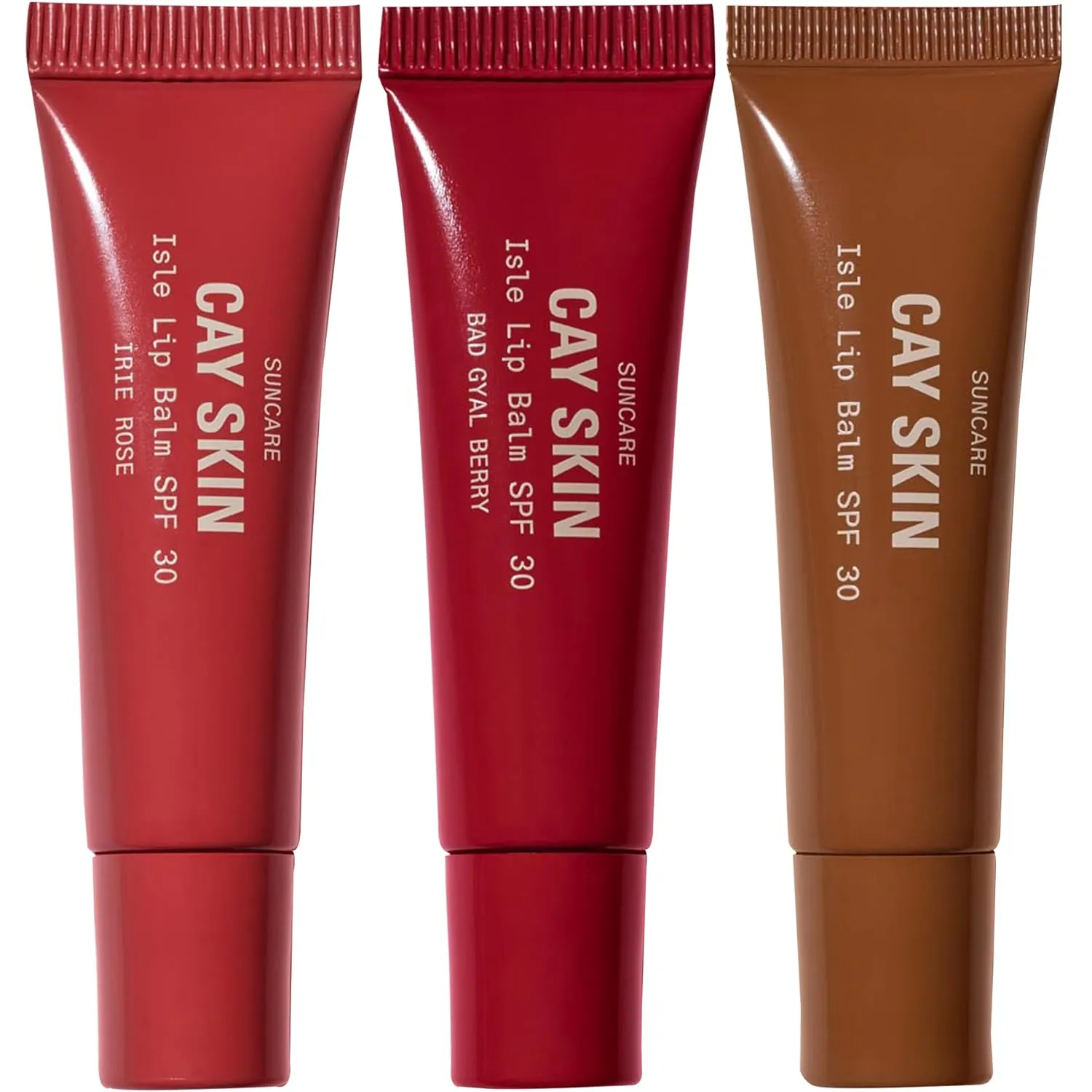 Cay Skin Isle Lip Balm SPF 30 – High Shine, Hydrating, Non-Sticky Lip Gloss in Vanilla Brown Sugar Flavor – Formulated with Natural Ingredients for All Skin Tones – 3-Pack, Rose, Berry, Clear