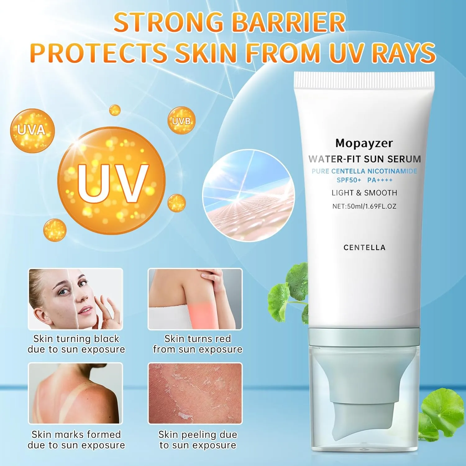 Centella Sunscreen SPF 50, Sunscreen for Face, Water Resistant Strong UV Protection No White Cast, Centella Madagascar Face Sun Screen Oil Free Korean Skincare(Blue 2)
