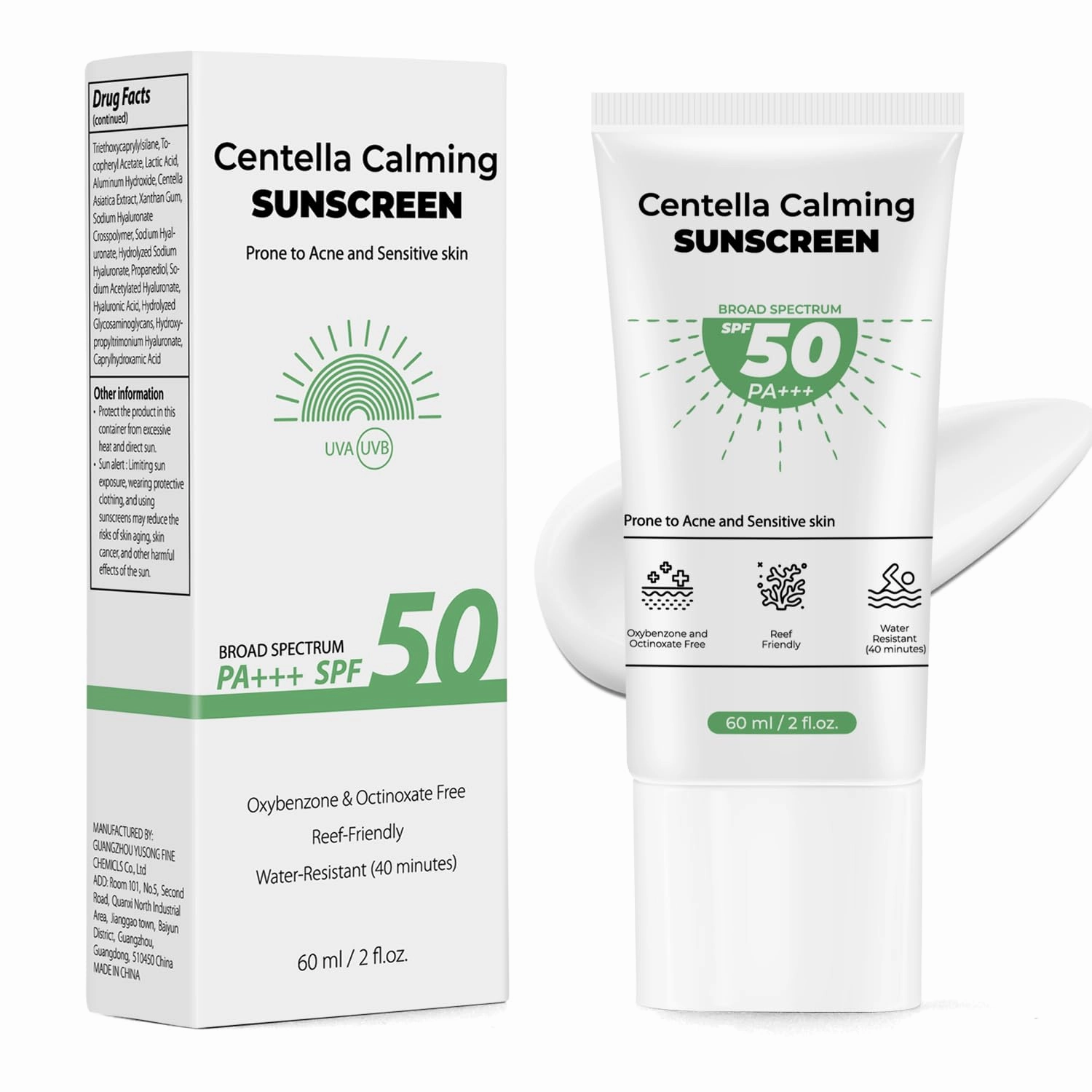 Centella Sunscreen SPF 50 PA    - Hyalu CICA Water-Fit Sun Serum - No White Cast Sensitive Skin Calming Protector Solar 2 fl.oz