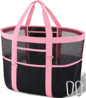 Chic & Spacious XX-Large Beach Bag for Women – 12 Pockets, Waterproof Mesh, Lightweight, Includes 2 Carabiners