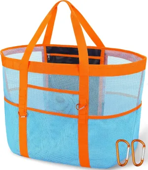 Chic & Spacious XX-Large Beach Bag for Women – 12 Pockets, Waterproof Mesh, Lightweight, Includes 2 Carabiners