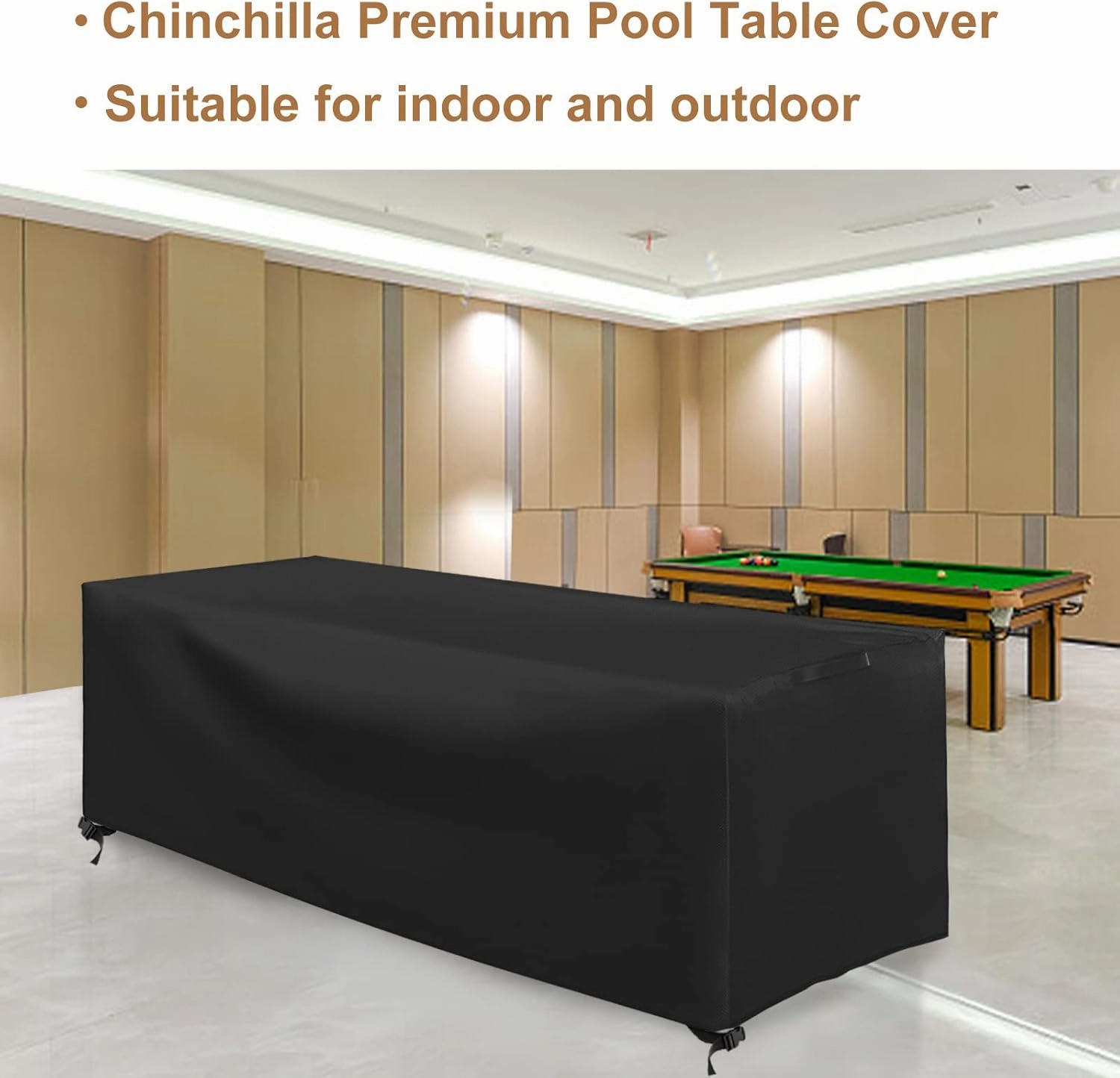 CHINCHILLA 7/8/9 ft Pool Table Cover, Waterproof Sunscreen Billiard Cover Polyester Fabric ，for Snooker Billiard Table Cover