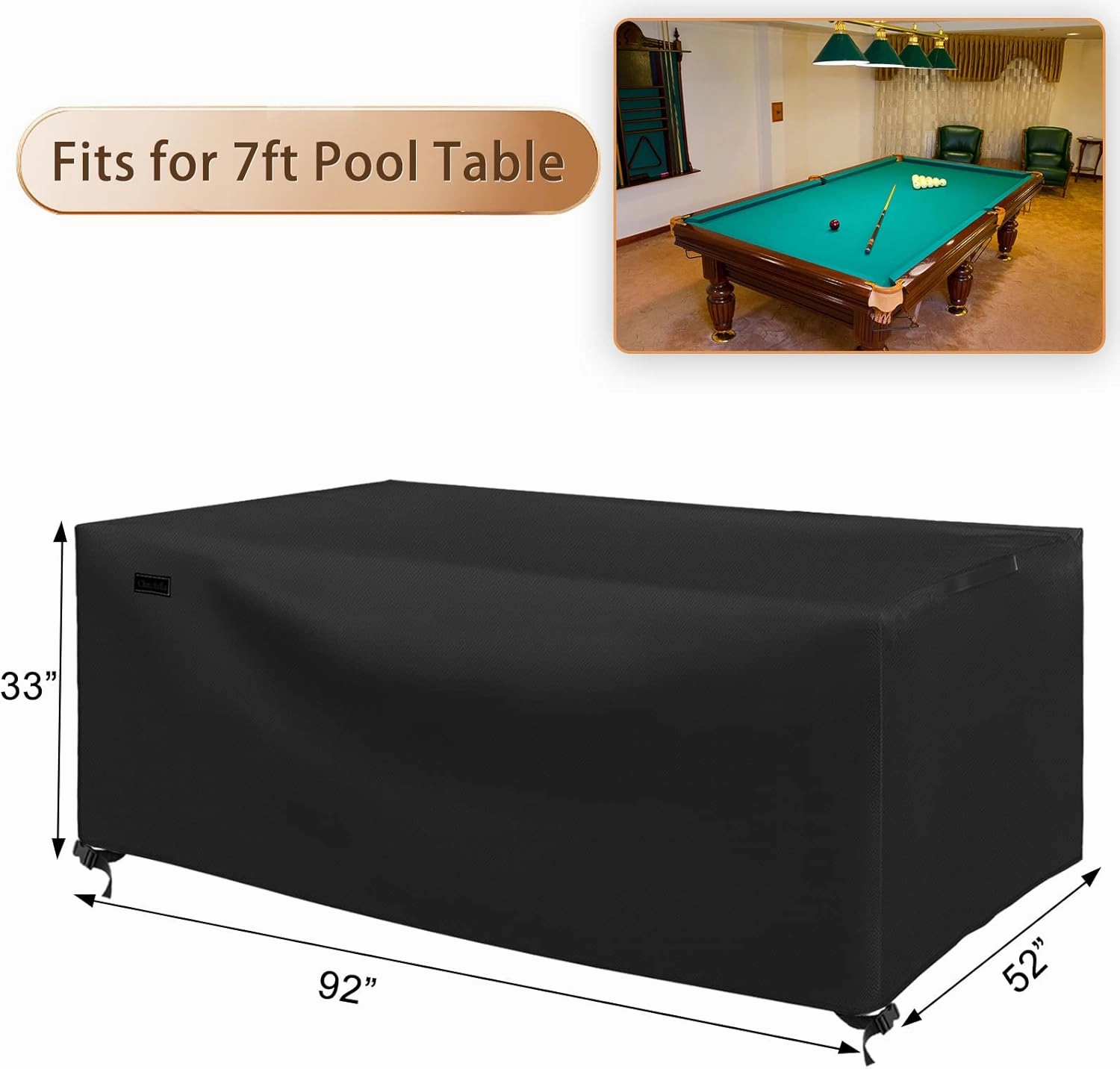 CHINCHILLA 7/8/9 ft Pool Table Cover, Waterproof Sunscreen Billiard Cover Polyester Fabric ，for Snooker Billiard Table Cover