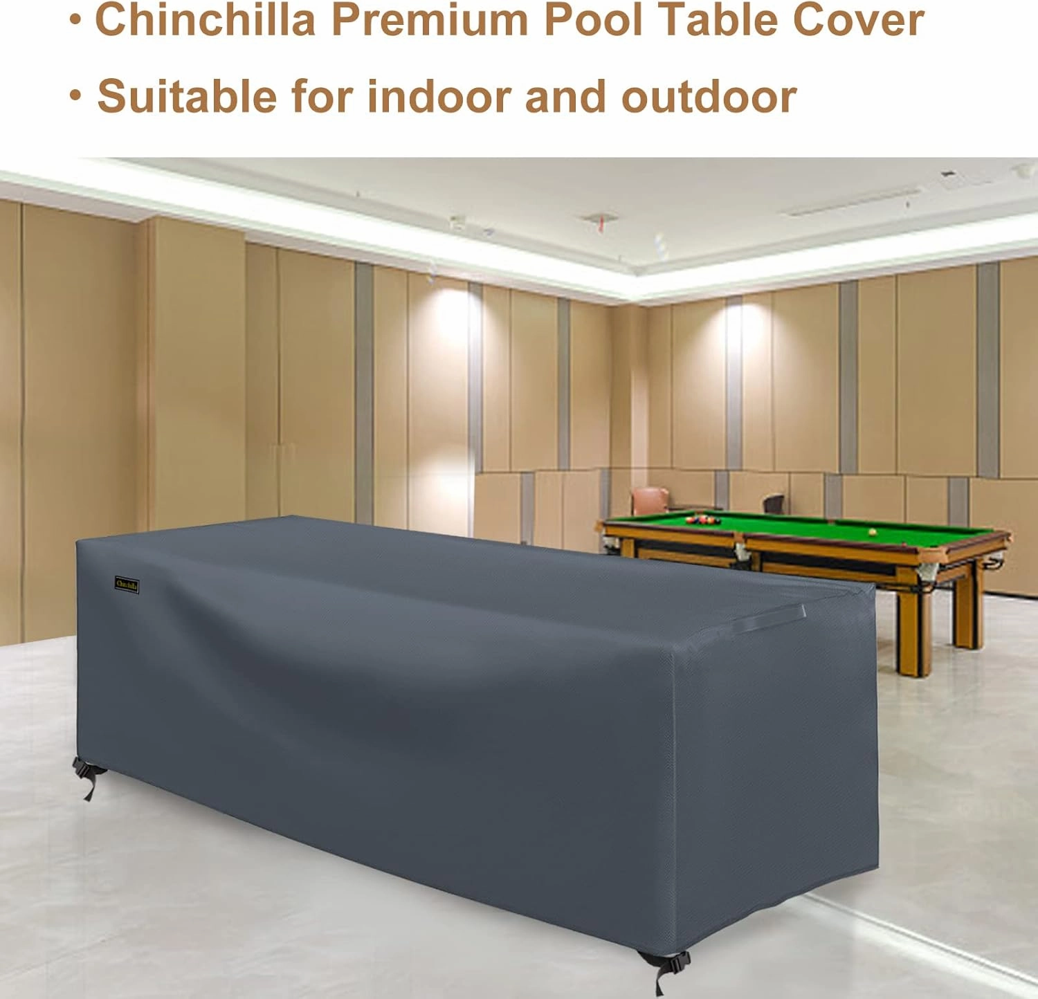CHINCHILLA 7/8/9 ft Pool Table Cover, Waterproof Sunscreen Billiard Cover Polyester Fabric ，for Snooker Billiard Table Cover