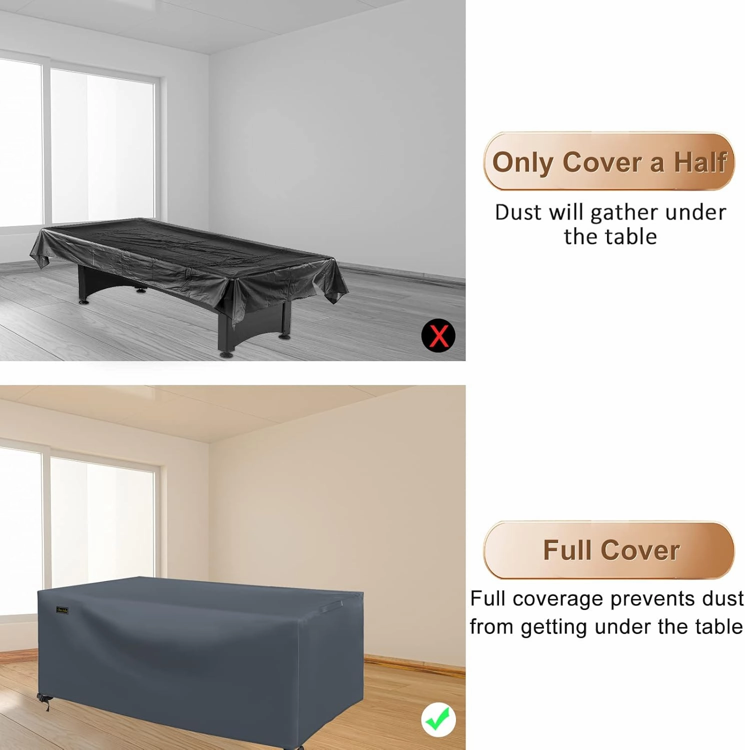CHINCHILLA 7/8/9 ft Pool Table Cover, Waterproof Sunscreen Billiard Cover Polyester Fabric ，for Snooker Billiard Table Cover