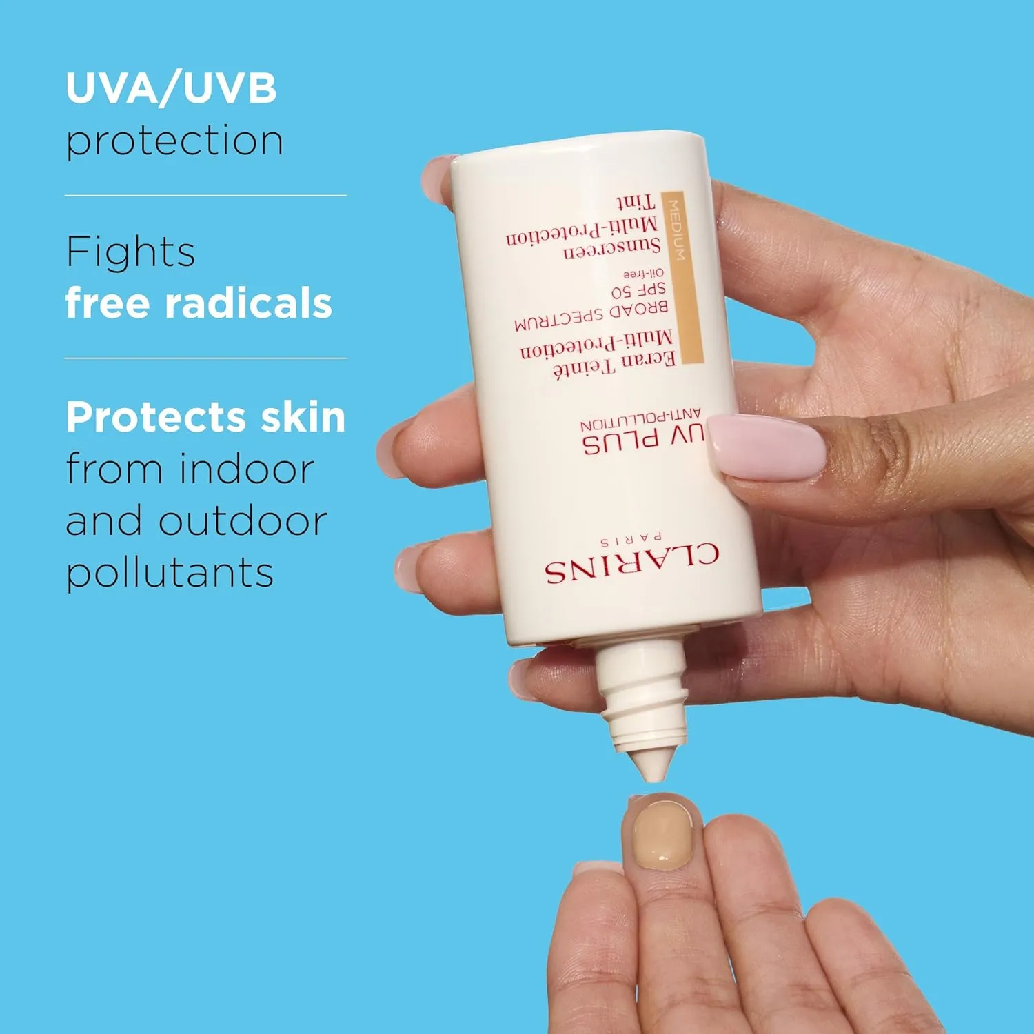 Clarins UV Plus Anti-Pollution, Broad Spectrum SPF 50 Tinted Face Sunscreen | Sheer Finish | Lightweight and Oil-Free | Triple Protection From UVA/UVB Rays, Free Radicals and Pollutants