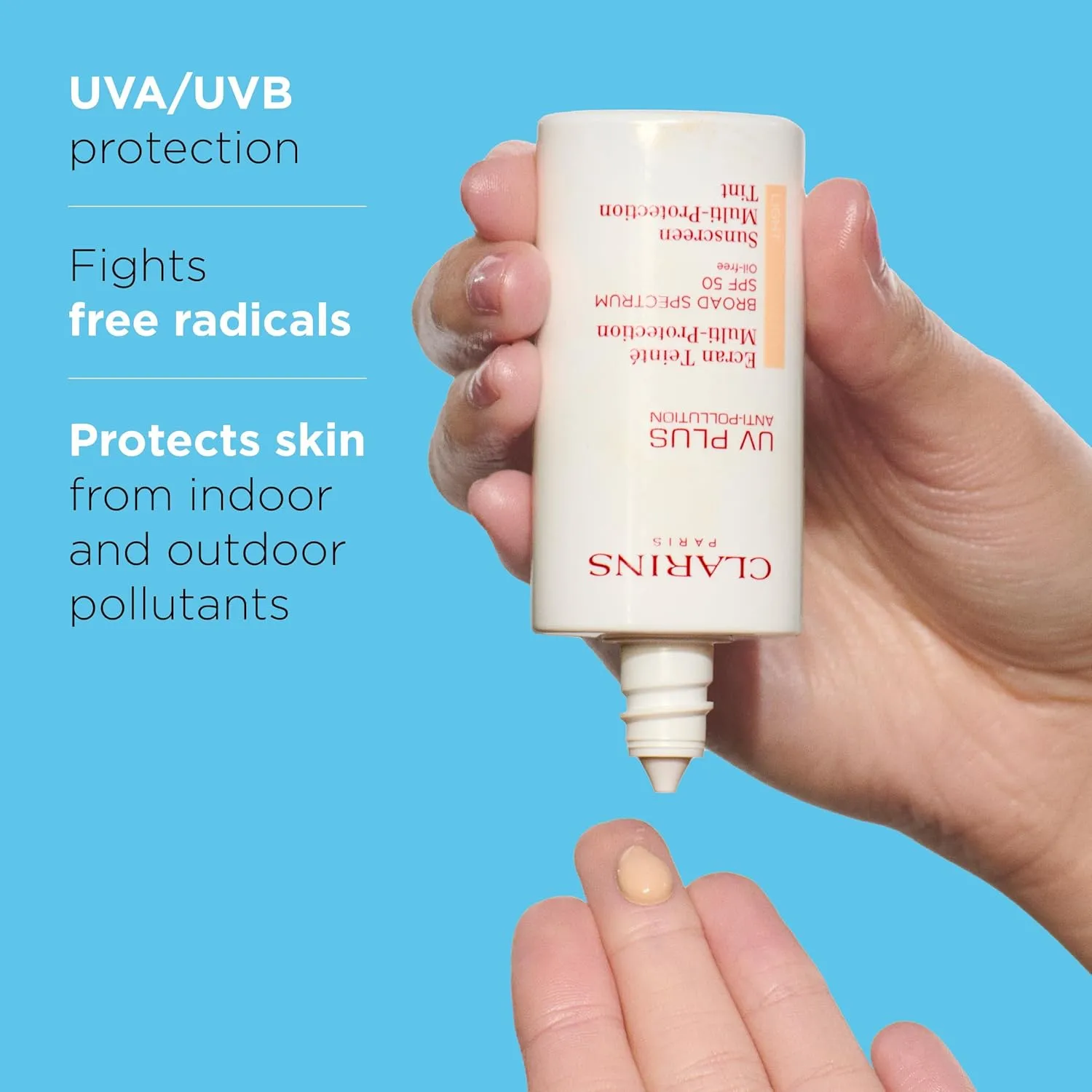 Clarins UV Plus Anti-Pollution, Broad Spectrum SPF 50 Tinted Face Sunscreen | Sheer Finish | Lightweight and Oil-Free | Triple Protection From UVA/UVB Rays, Free Radicals and Pollutants