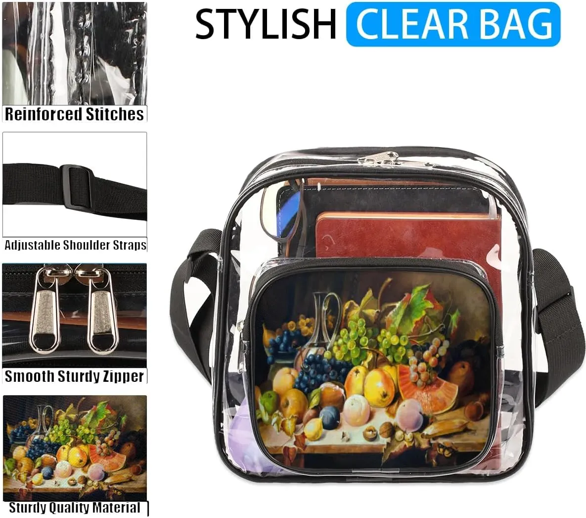 Clear Crossbody Bag Stadium Approved for Women and Men Transparent Messenger Shoulder Bag Clear Purse Bag