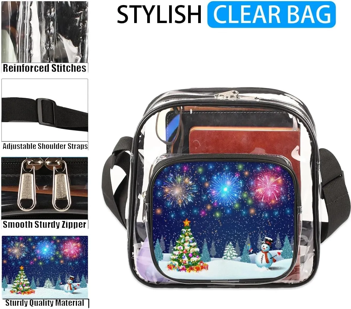 Clear Crossbody Bag Stadium Approved for Women and Men Transparent Messenger Shoulder Bag Clear Purse Bag