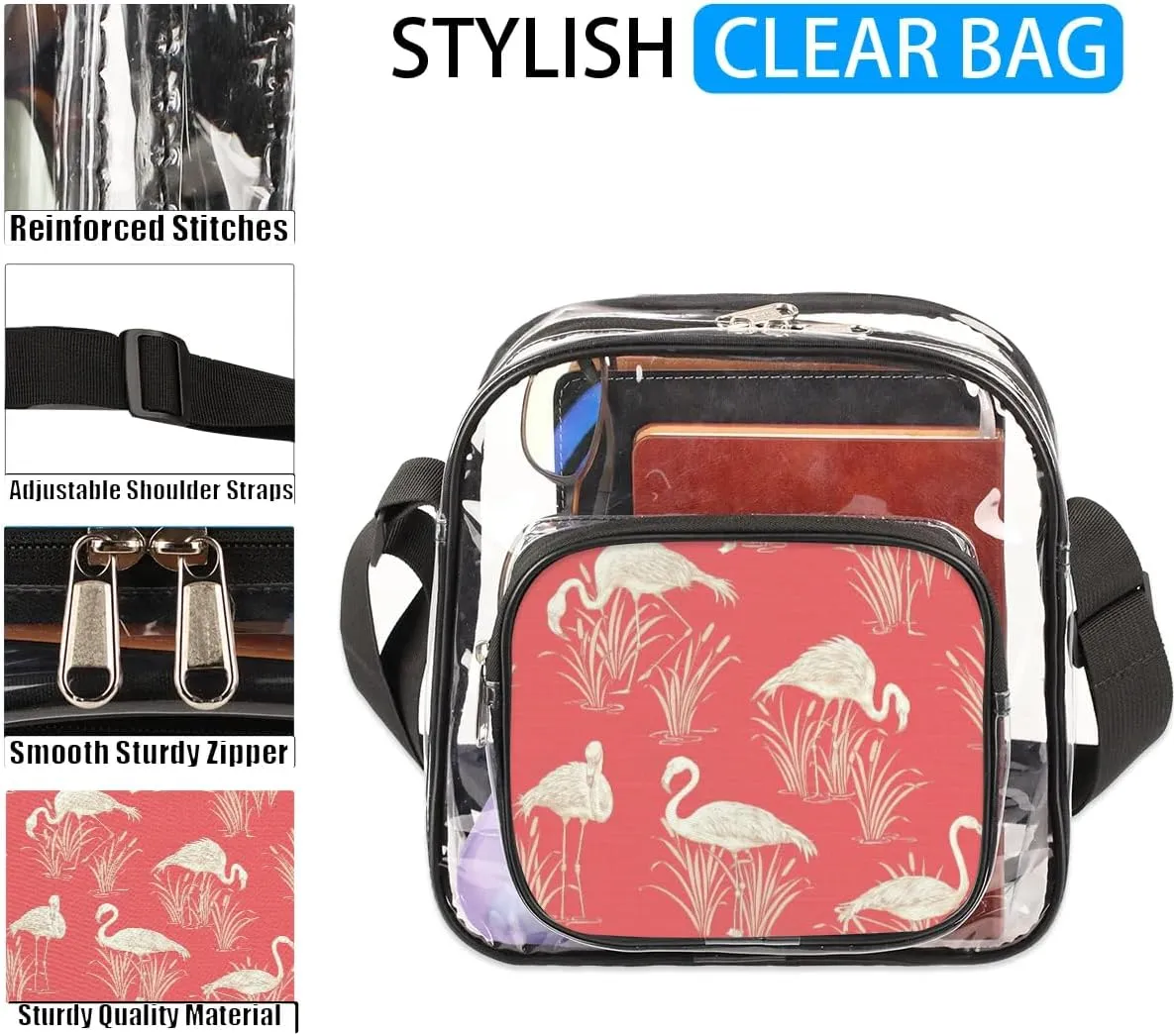 Clear Crossbody Bag Stadium Approved for Women and Men Transparent Messenger Shoulder Bag Clear Purse Bag