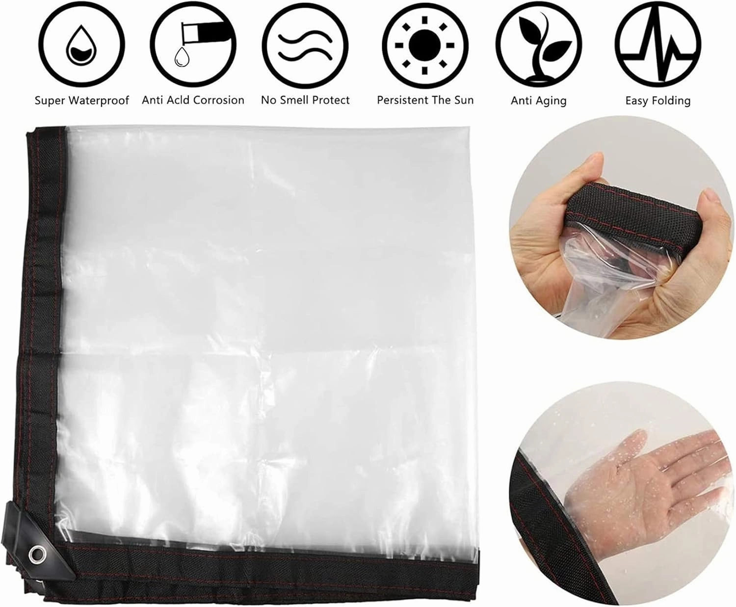 Clear Tarp Heavy Duty Polytethylene, 130g / m² Transparent PE Plastic Cover Anti-Tear Emergency Rain Shelter Tarps Tarpaulin for Outdoor Camping(4x2m/13.2x6.6ft)