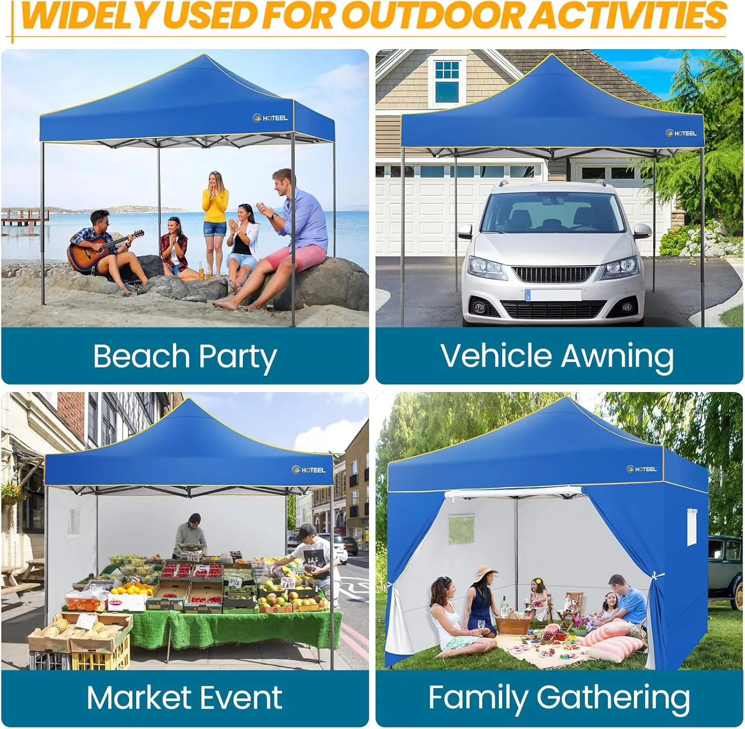 COBIZI 10x10 Pop Up Canopy Commercial Heavy Duty Instant Canopy with 4 Sidewalls, UV 50  Silver Coated Waterproof Vendor Tent, Portable Shelter with Carry Bag, Event Tent for Parties Patio, Blue