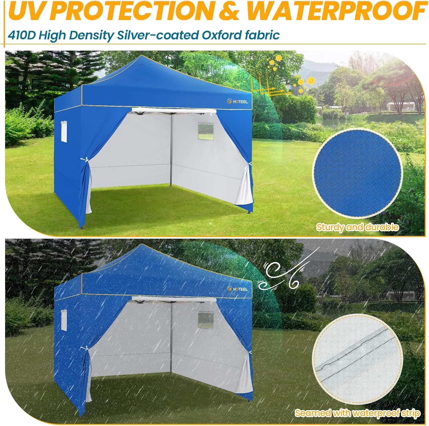 COBIZI 10x10 Pop Up Canopy Commercial Heavy Duty Instant Canopy with 4 Sidewalls, UV 50  Silver Coated Waterproof Vendor Tent, Portable Shelter with Carry Bag, Event Tent for Parties Patio, Blue