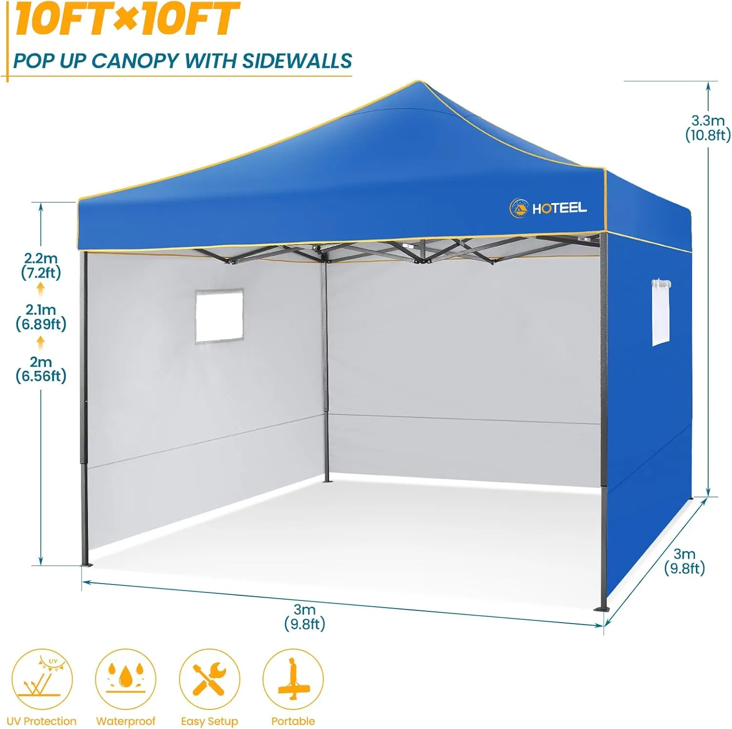 COBIZI 10x10 Pop Up Canopy Commercial Heavy Duty Instant Canopy with 4 Sidewalls, UV 50  Silver Coated Waterproof Vendor Tent, Portable Shelter with Carry Bag, Event Tent for Parties Patio, Blue