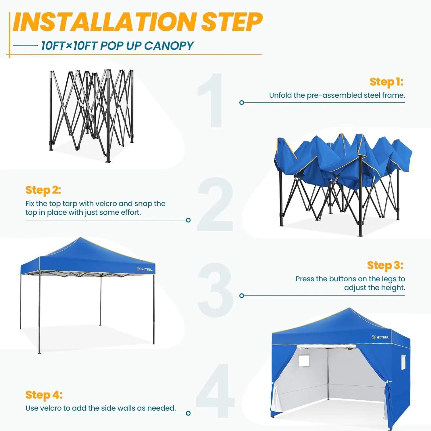 COBIZI 10x10 Pop Up Canopy Commercial Heavy Duty Instant Canopy with 4 Sidewalls, UV 50  Silver Coated Waterproof Vendor Tent, Portable Shelter with Carry Bag, Event Tent for Parties Patio, Blue