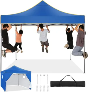 COBIZI 10x10 Pop Up Canopy Commercial Heavy Duty Instant Canopy with 4 Sidewalls, UV 50  Silver Coated Waterproof Vendor Tent, Portable Shelter with Carry Bag, Event Tent for Parties Patio, Blue