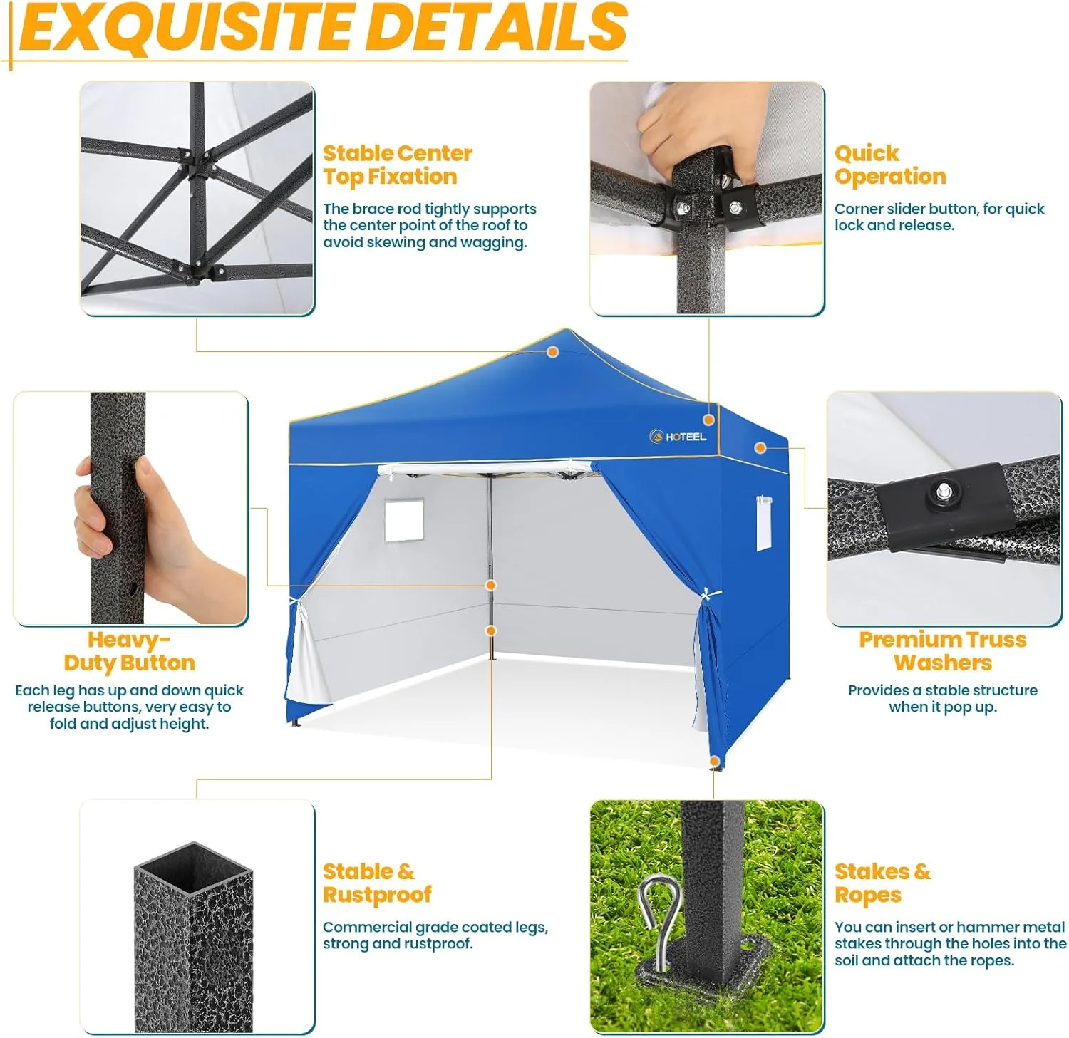 COBIZI 10x10 Pop Up Canopy Commercial Heavy Duty Instant Canopy with 4 Sidewalls, UV 50  Silver Coated Waterproof Vendor Tent, Portable Shelter with Carry Bag, Event Tent for Parties Patio, Blue
