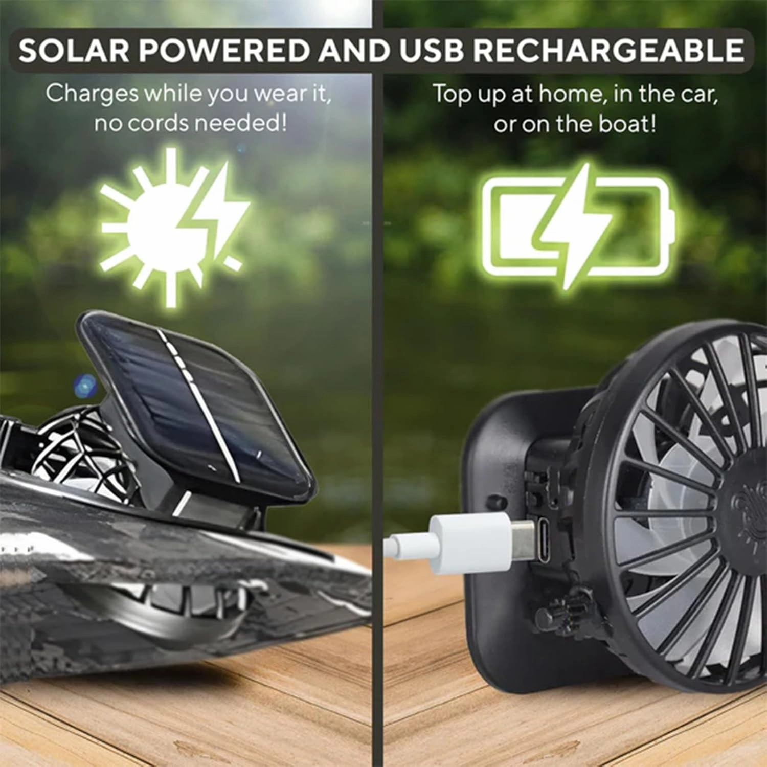 Colitt - Fishing Hat with Built in Fan, UPF 50  Sun Protection, USB/Solar Rechargeable, Adjustable Fit, Wide, Solar, Outdoor