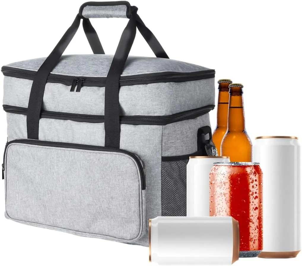 Collapsible Waterproof & Leakproof Durable Insulated Lunch Cooler Bag, Travel Beach Camping Picnic Cooler Portable Bag, Bag Large Double-Decker Cooler