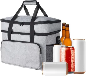 Collapsible Waterproof & Leakproof Durable Insulated Lunch Cooler Bag, Travel Beach Camping Picnic Cooler Portable Bag, Bag Large Double-Decker Cooler