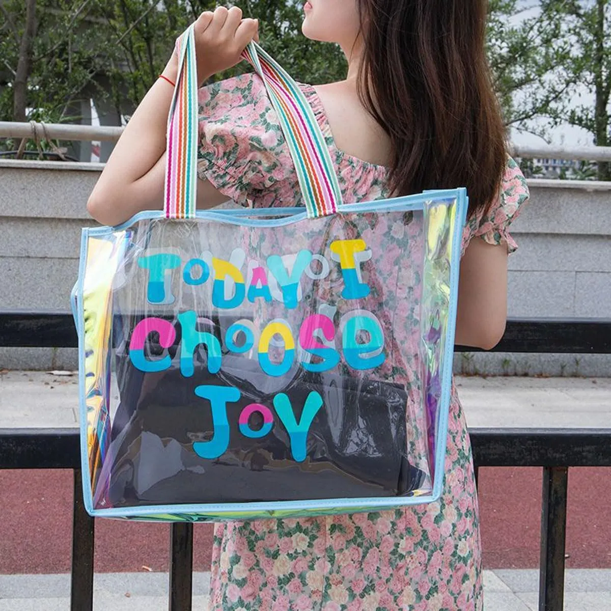 Colorful Laser Handbag, One Shoulder Waterproof Large Capacity Jelly Bag, Beach Bag, Swimming Bag, Student Storage Bag
