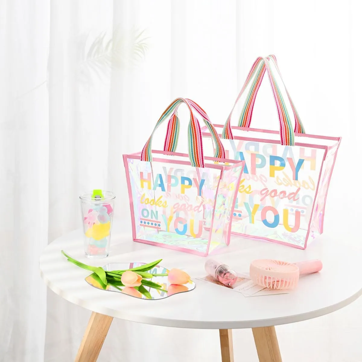 Colorful Laser Handbag, One Shoulder Waterproof Large Capacity Jelly Bag, Beach Bag, Swimming Bag, Student Storage Bag