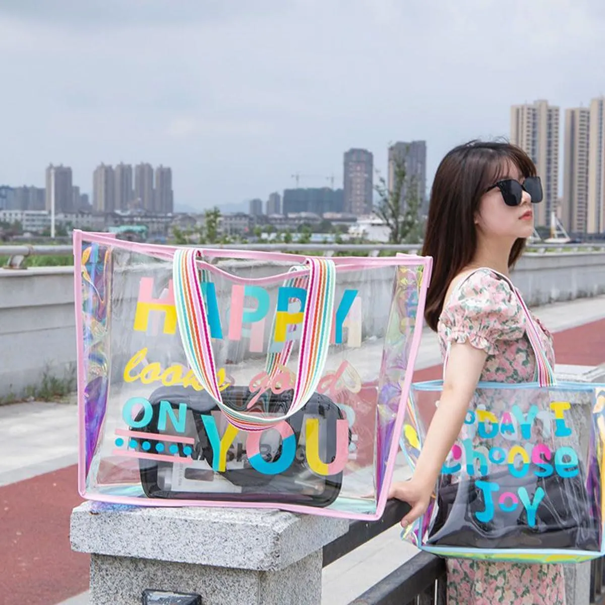 Colorful Laser Handbag, One Shoulder Waterproof Large Capacity Jelly Bag, Beach Bag, Swimming Bag, Student Storage Bag
